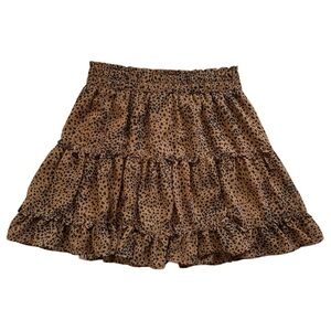 Molly Green Leopard Print Black Brown Tiered Lined Mini Skirt Size Large